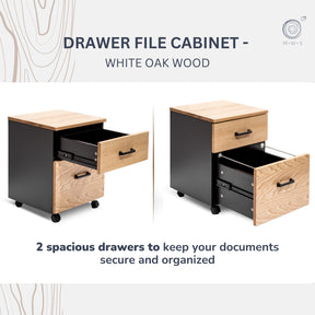 2 Drawer Filing Cabinet - Oak Wood - Modern Wood Style