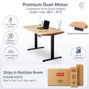 Standing Desk with Keyboard Tray - Live Edge White Oak Solid Wood - Modern Wood Style