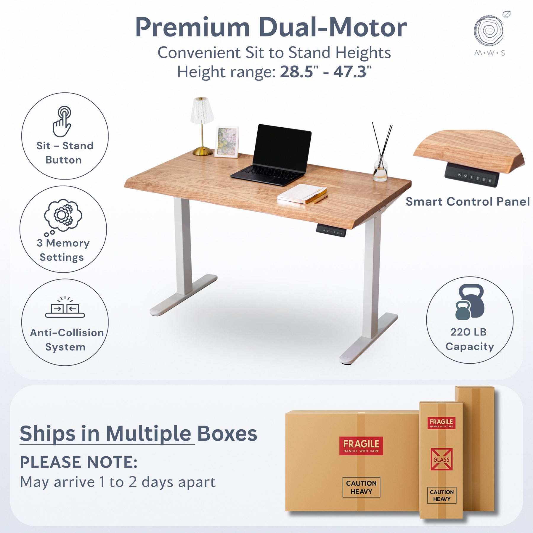 Standing Desk with Drawer – Live Edge White Oak Solid Wood - Modern Wood Style
