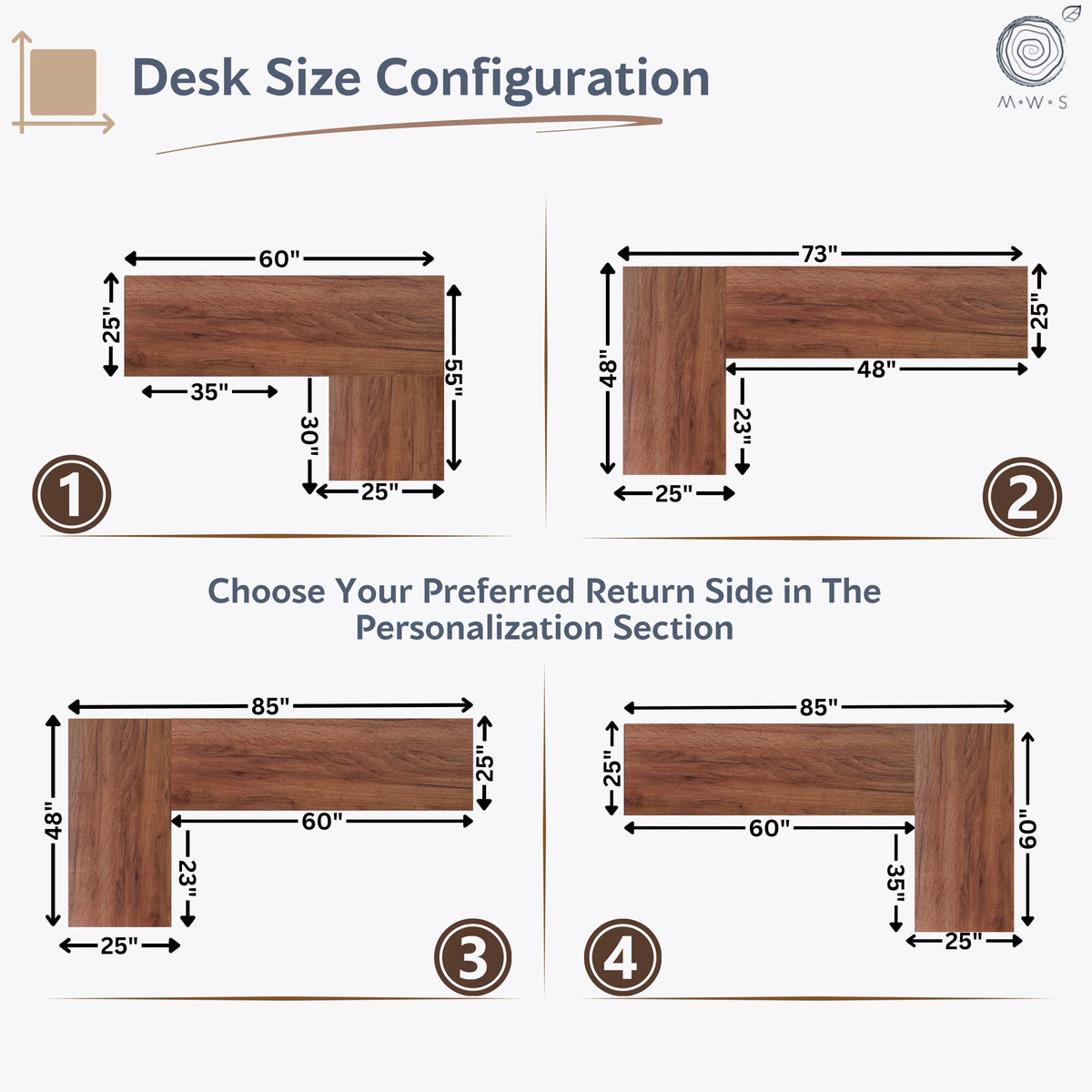 L Shaped Adjustable Standing Desk - Walnut Solid Wood | Modern Wood Style