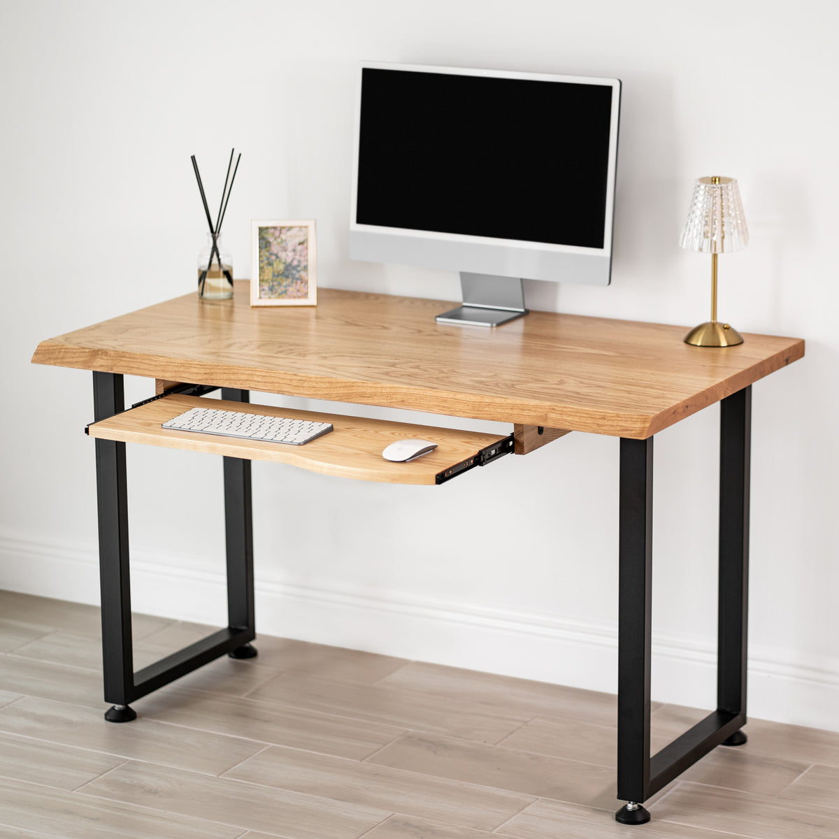 Computer Desk with Keyboard Tray - Live Edge Ash Solid Wood