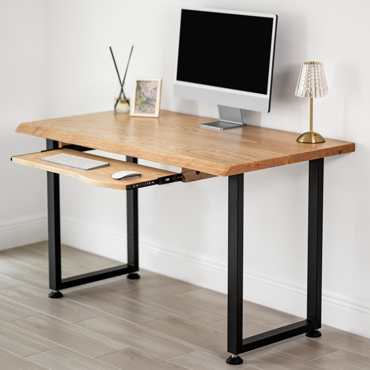 Computer Desk with Keyboard Tray - Live Edge Ash Solid Wood
