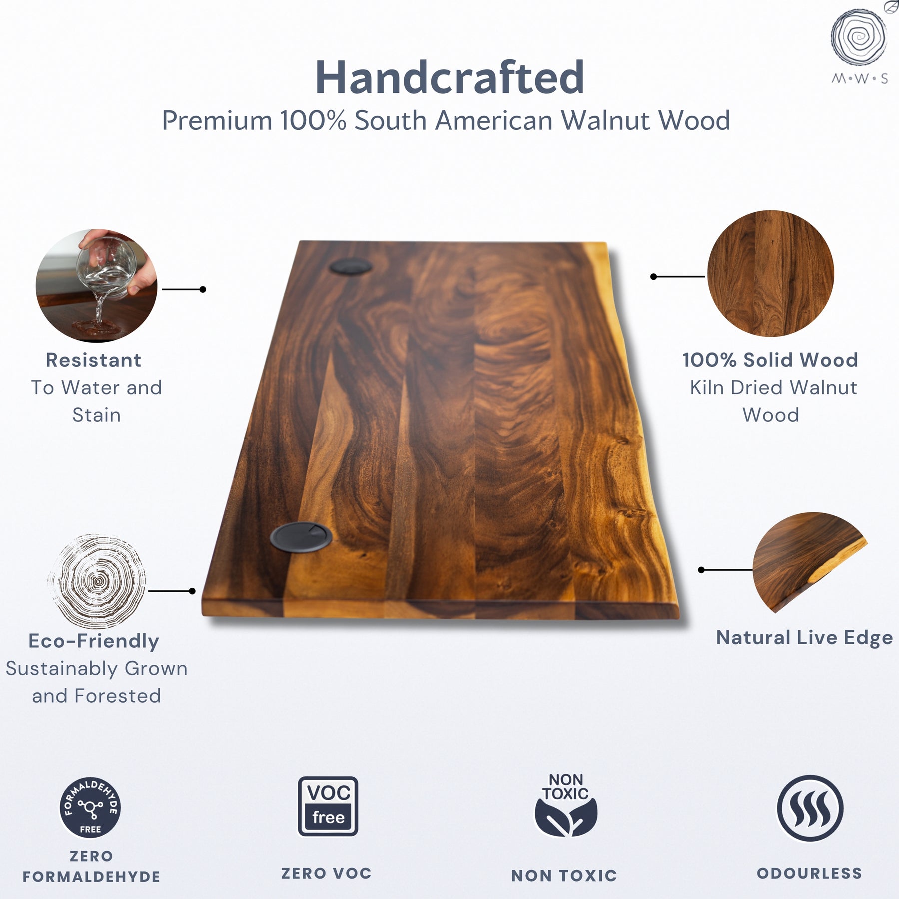 Wood Table Top for Standing Desk - Walnut Live Edge Desktop | Modern Wood Style
