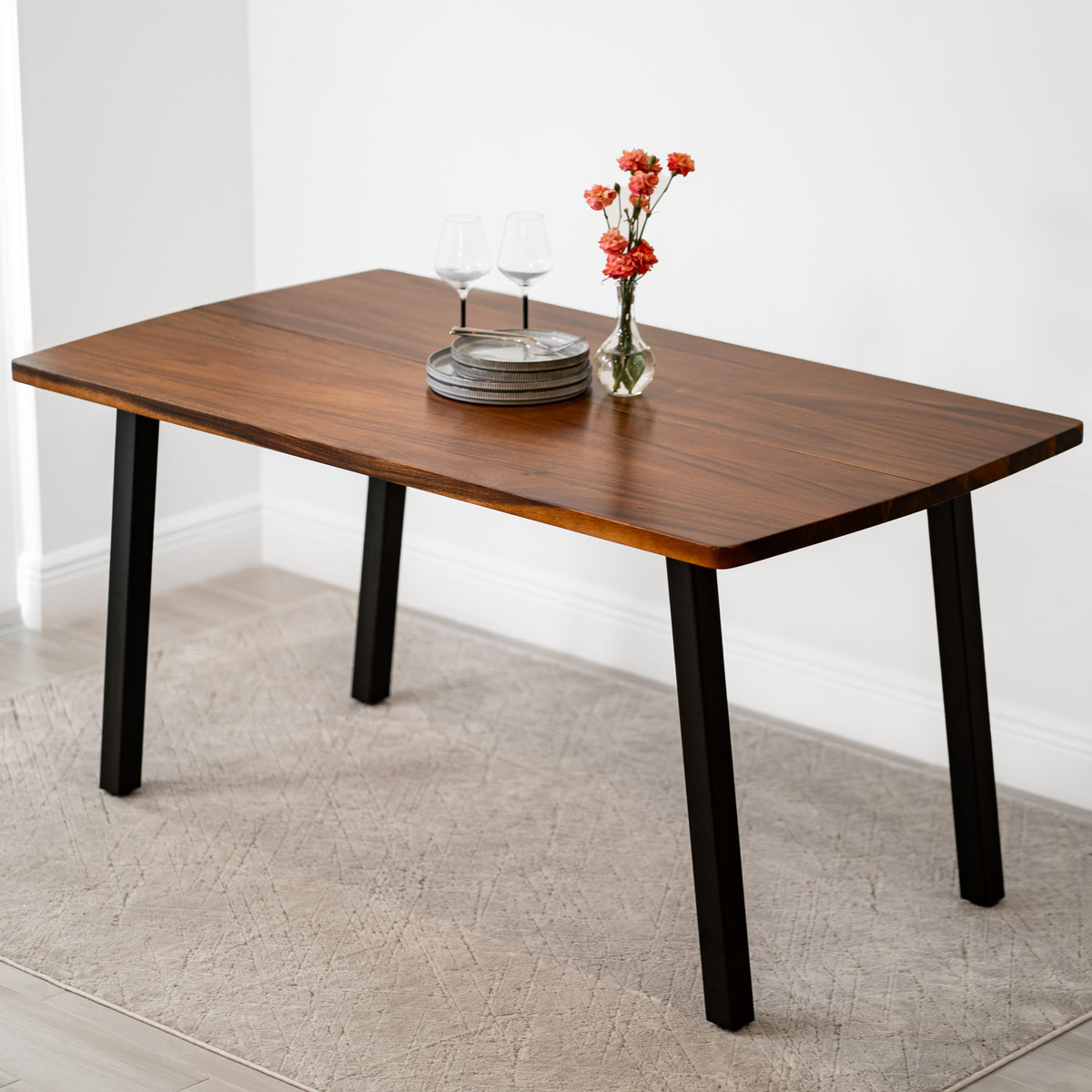 Walnut Dining Table for 6 - 60" × 34" Solid Wood Table | Modern Wood Style