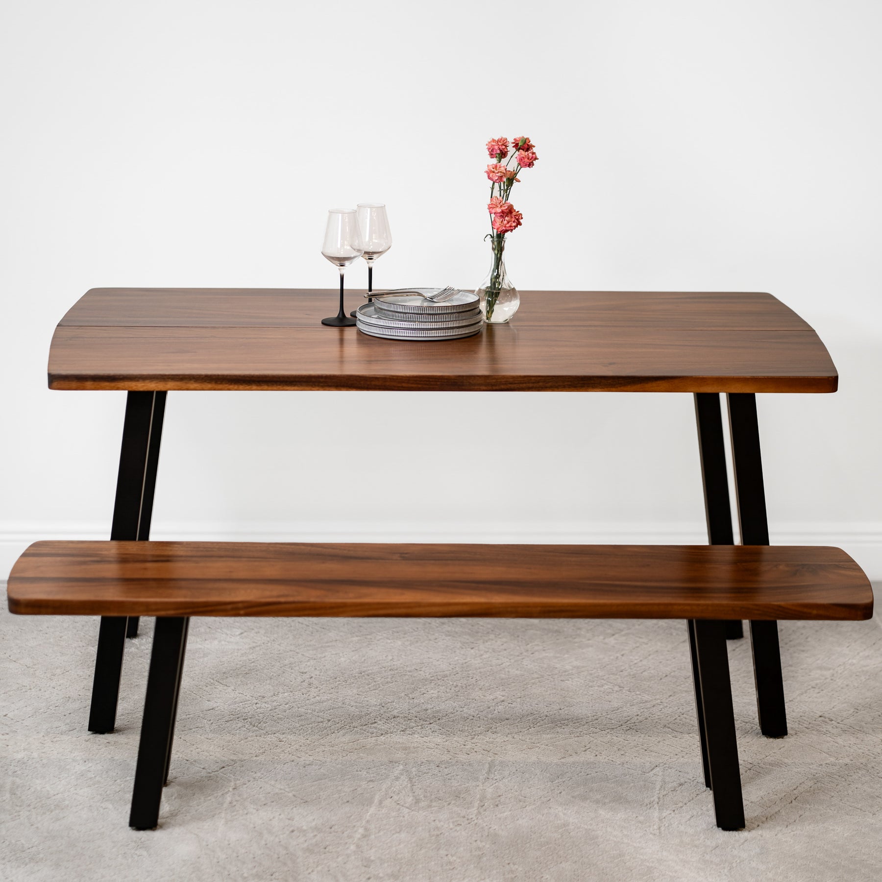 Walnut Dining Table Set for 6 with Bench | Modern Wood Style