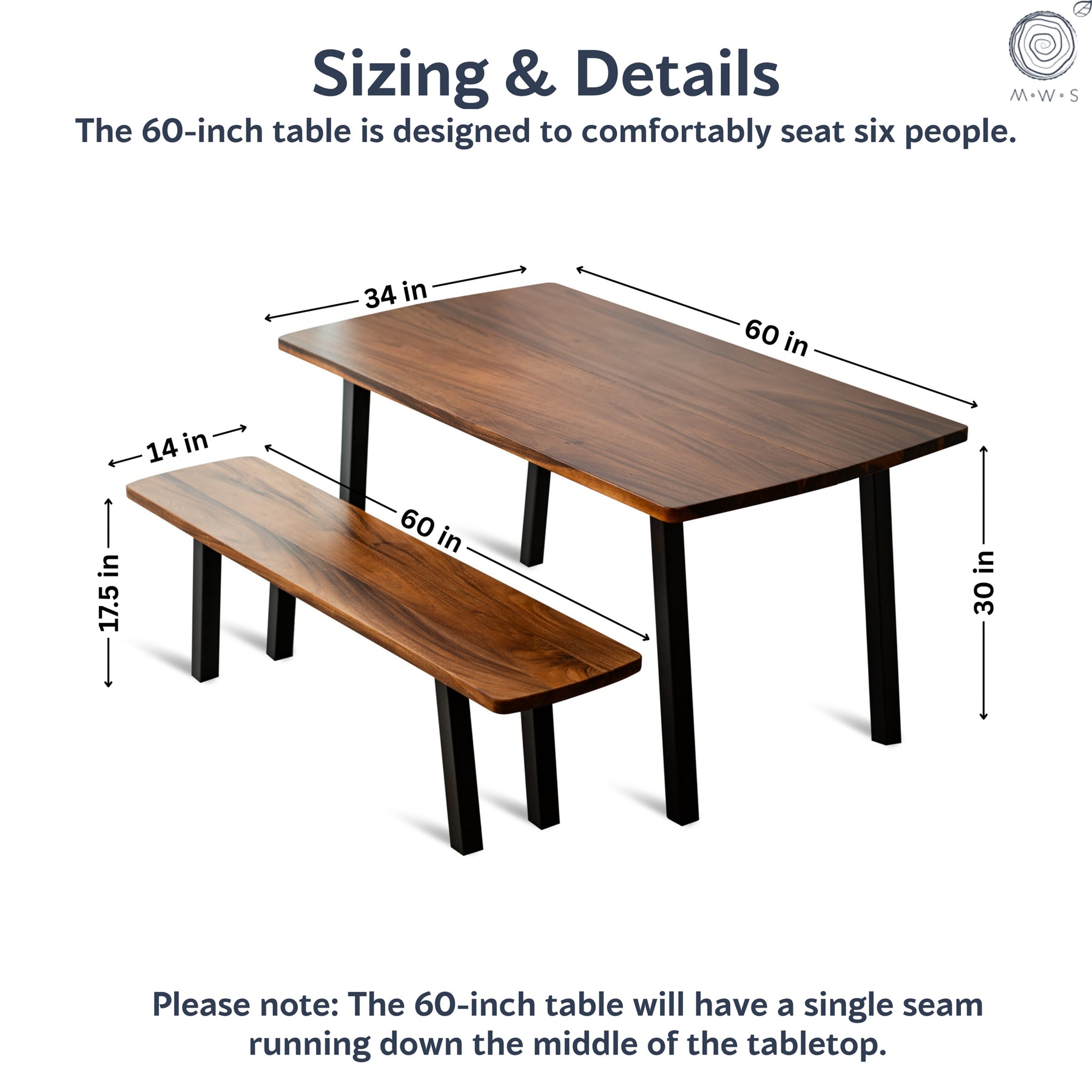 Walnut Dining Table Set for 6 with Bench | Modern Wood Style