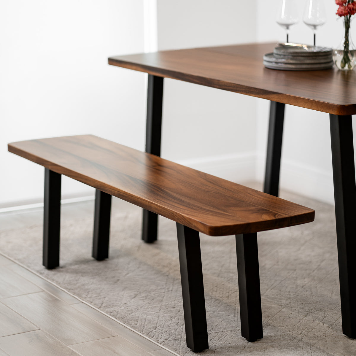 Walnut Dining Table Set for 6 with Bench | Modern Wood Style