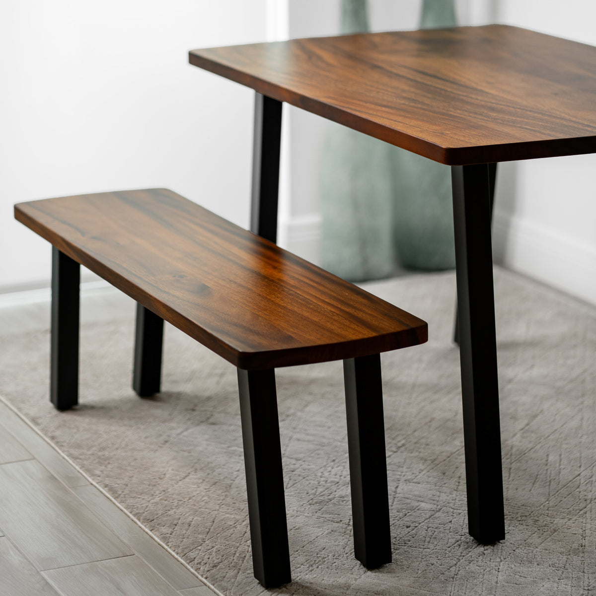 Walnut Dining Table Set for 4 with Bench | Modern Wood Style