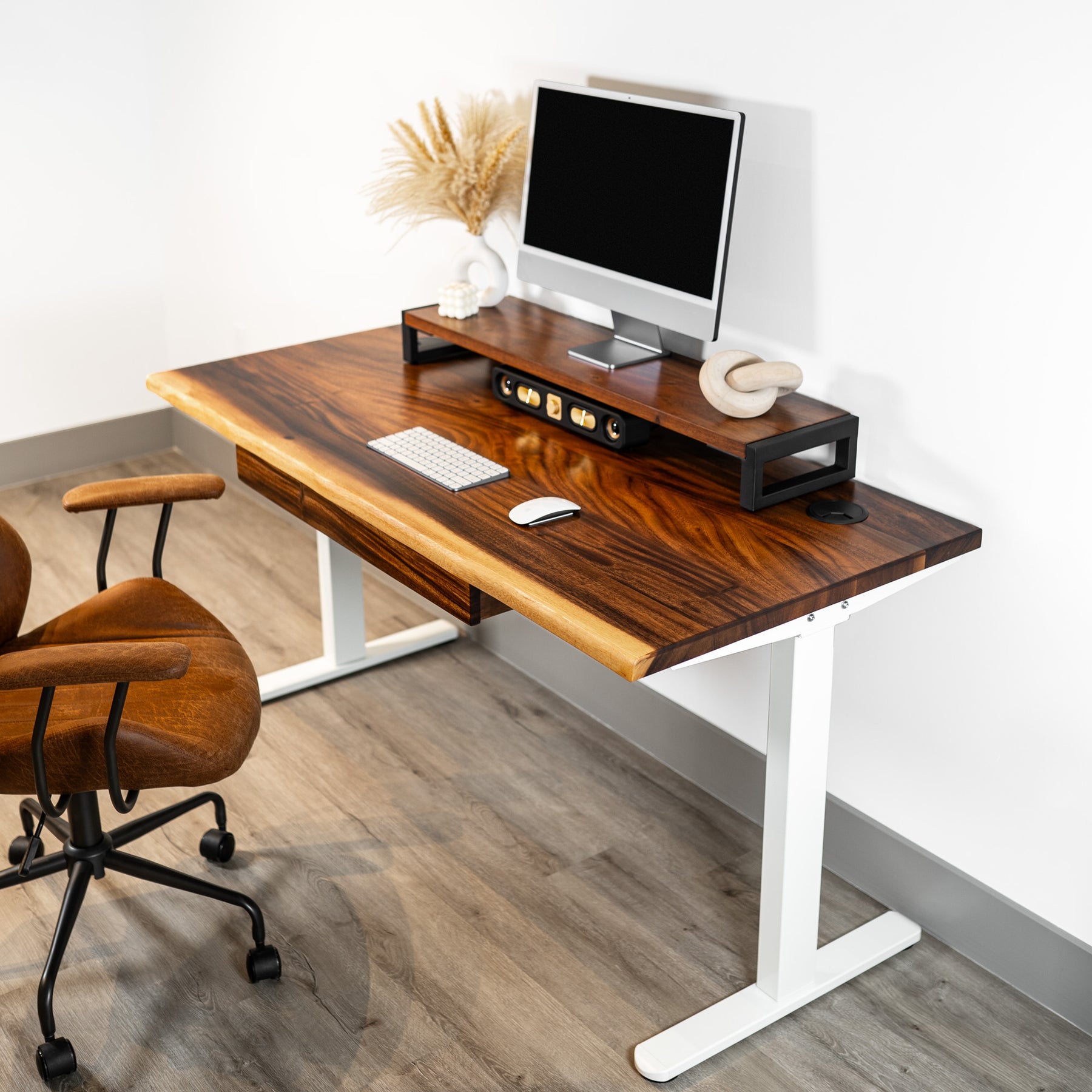 Wood Standing Desk with Drawers - Walnut Live Edge Wood Standing Desk | Modern Wood Style