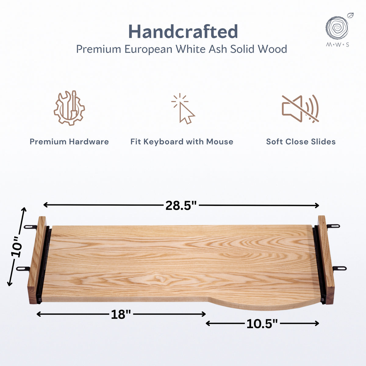 White Ash Wood Keyboard Tray | Modern Wood Style