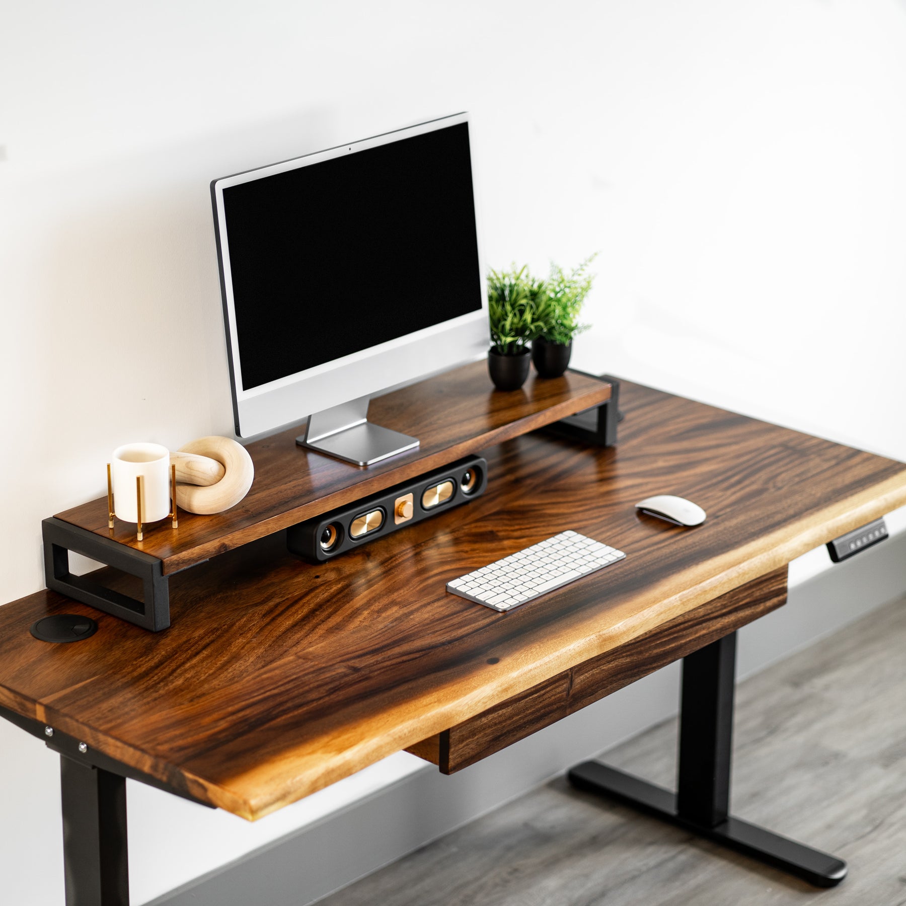 Wood Standing Desk with Drawers - Walnut Live Edge Wood Standing Desk | Modern Wood Style