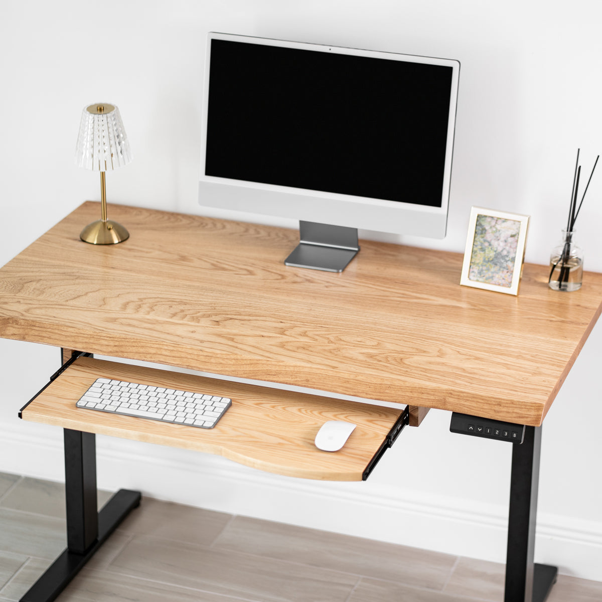 Standing Desk with Keyboard Tray - Live Edge Ash Solid Wood