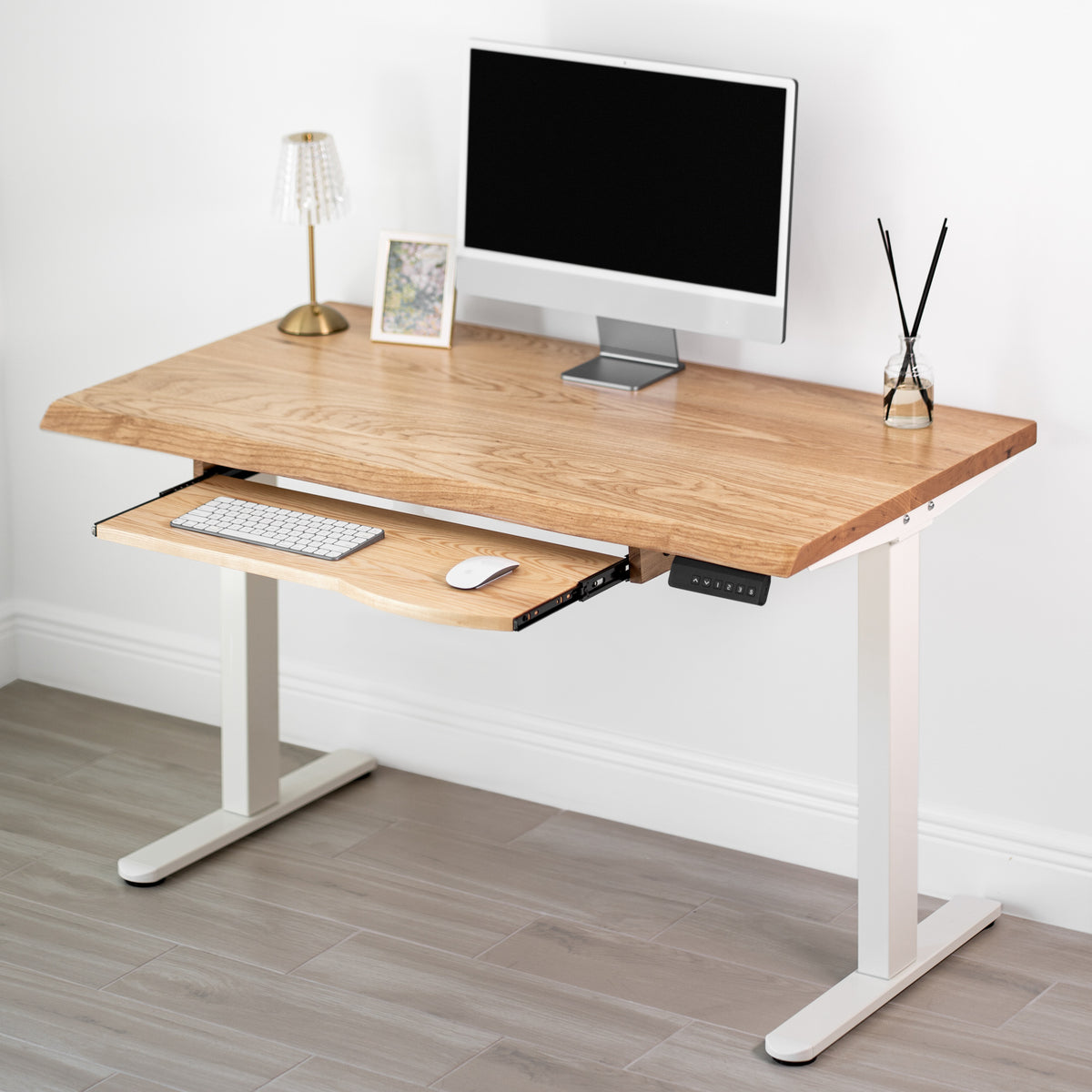 Standing Desk with Keyboard Tray - Live Edge Ash Solid Wood - Modern Wood Style