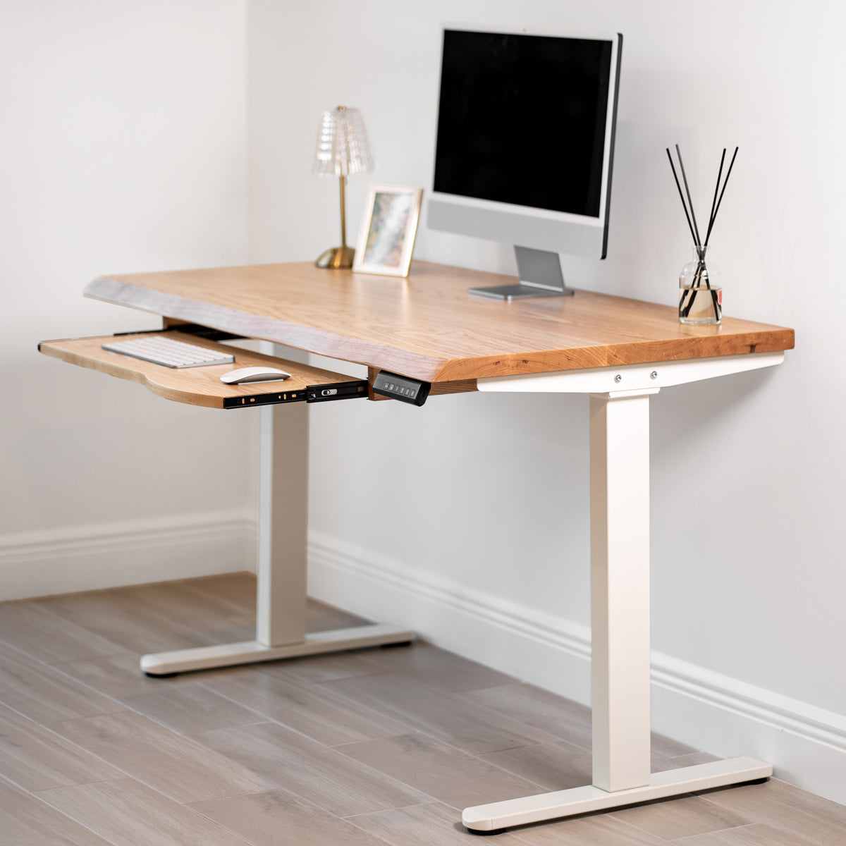 Standing Desk with Keyboard Tray - Live Edge Ash Solid Wood - Modern Wood Style