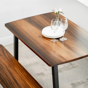 Walnut Dining Table Set for 4 with Bench | Modern Wood Style