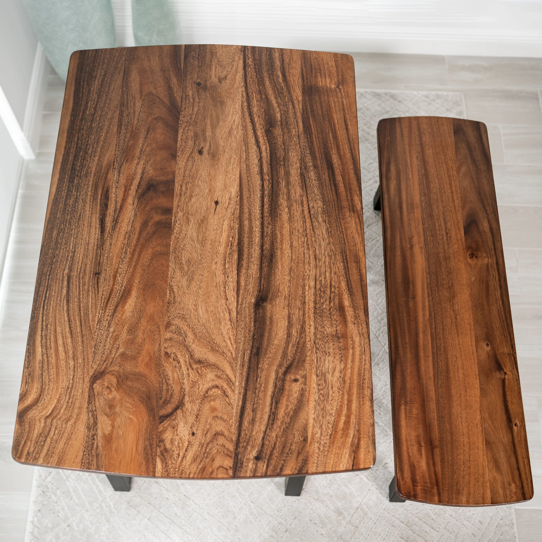 Walnut Dining Table Set for 4 with Bench | Modern Wood Style