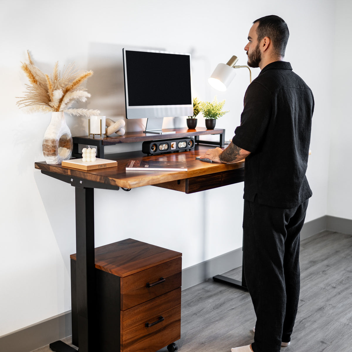 Walnut Standing Desk with Drawers | Modern Wood Style