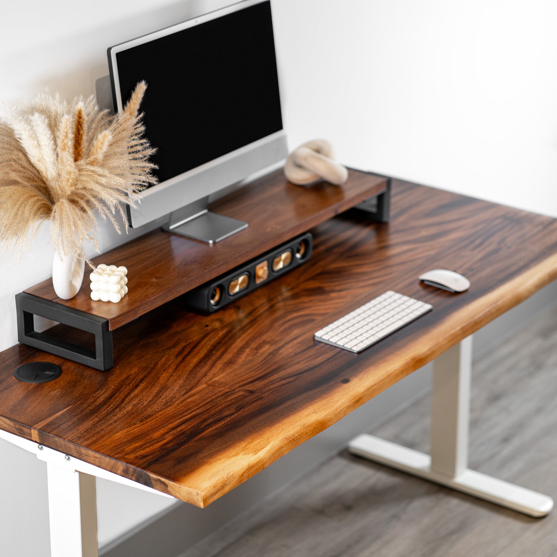 Wood Standing Desk with Drawers - Walnut Live Edge Wood Standing Desk | Modern Wood Style