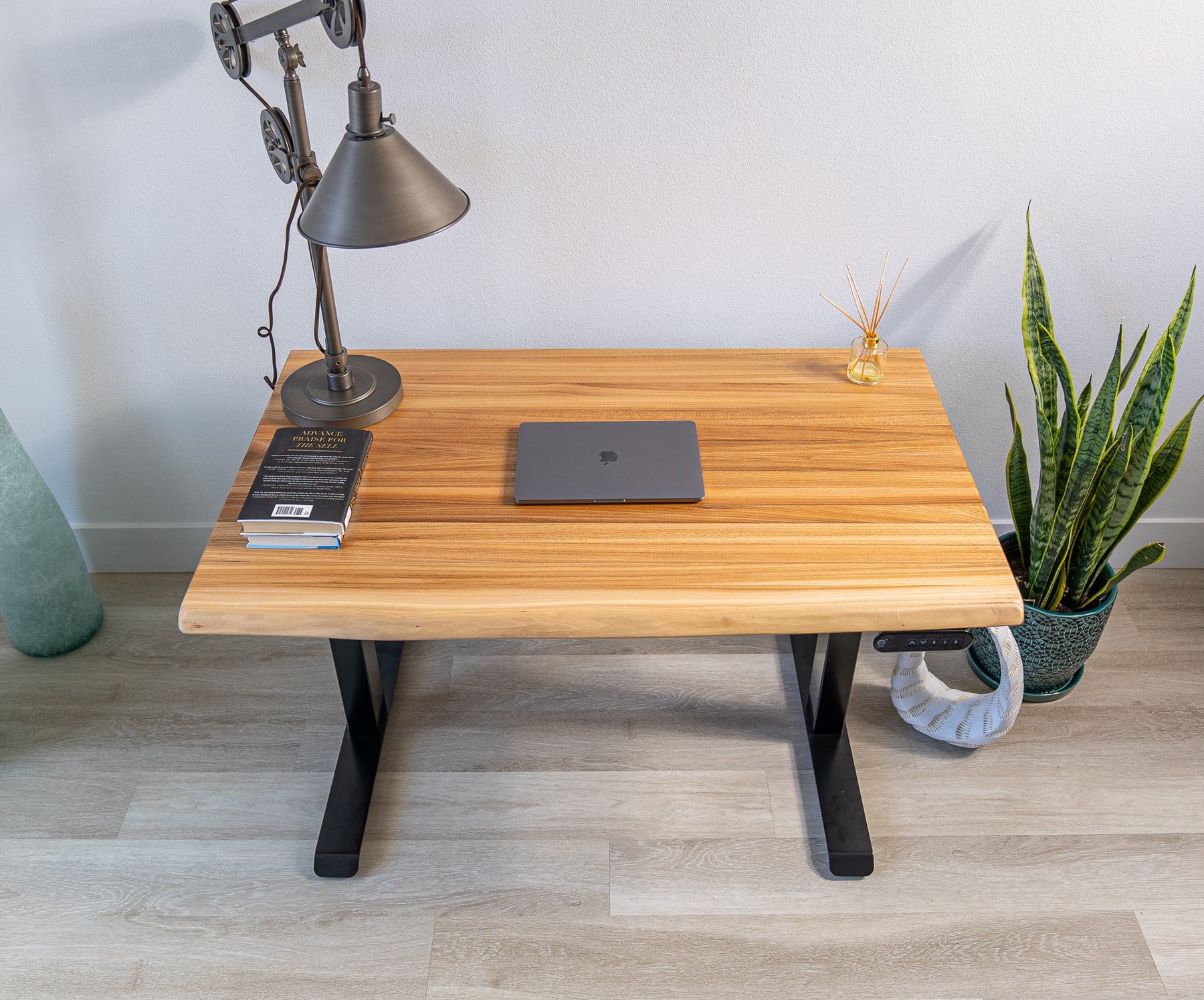 Live Edge Sit Stand Desk - Elm Solid Wood